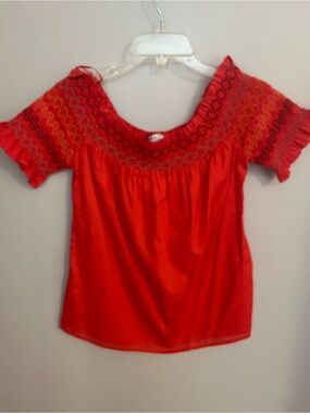 Trina Turk Red‎ Embroidered Off-Shoulder Blouse